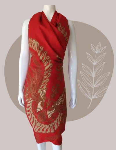 red golden bird fabric